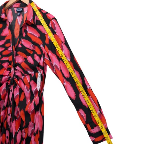 SCOOP Midi Shirt Dress Multicolor Long Sleeve Ruched Button Front Size L - Picture 10 of 12